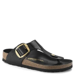 Birkenstock Women's Big Buckle Gizeh Natural Leather Patent In Black