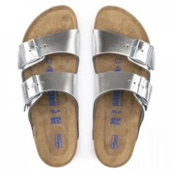 Birkenstock Women's Arizona Softbed Leather In Metallic Silver (Narrow Width) -Getoutside Shoes 1 0 1005961 top 1100x