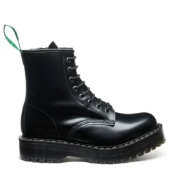 Solovair 8 Eye Zip Platform Derby Boot In Black Hi-Shine